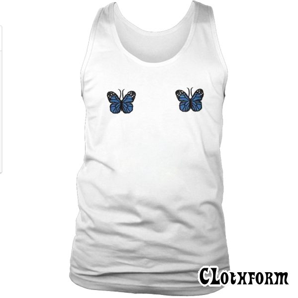 Blue Ribbed Butterfly Tank-top TW