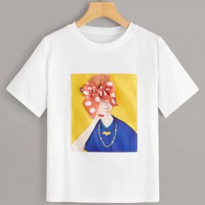 Figure Print Bow Front Tee T-Shirt
