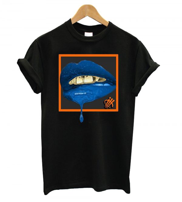 Blue Lips Black T shirt