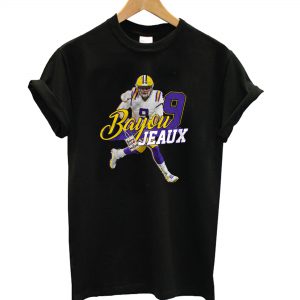 Joe-Burrow No. 9 Bayou Jeaux LSU Football QB Jersey T shirt