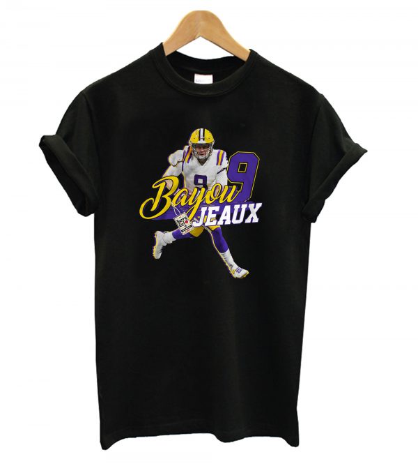 Joe-Burrow No. 9 Bayou Jeaux LSU Football QB Jersey T shirt