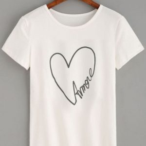 White Heart Letters Print T-shirt