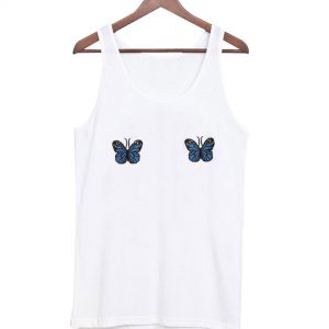 Blue Ribbed Butterfly Tank Top SN