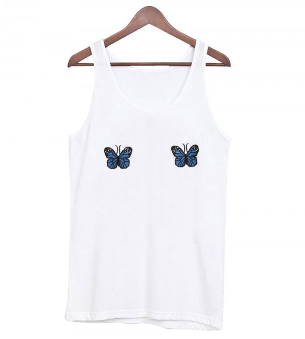 Blue Ribbed Butterfly Tank Top SN