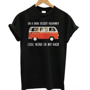 Hippie car and cat on a dark desert highway T shirt SN