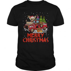 Chihuahua Rides Red Truck Merry Christmas Pajama T Shirt SN