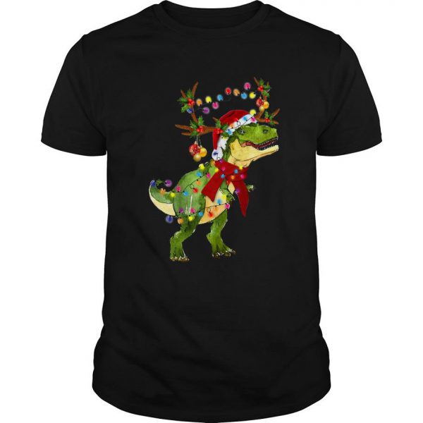 Dinosaur T Rex Reindeer Light Christmas T Shirt SN