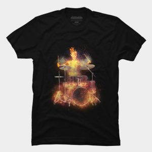 Flaming Skeleton Drummer T Shirt SN