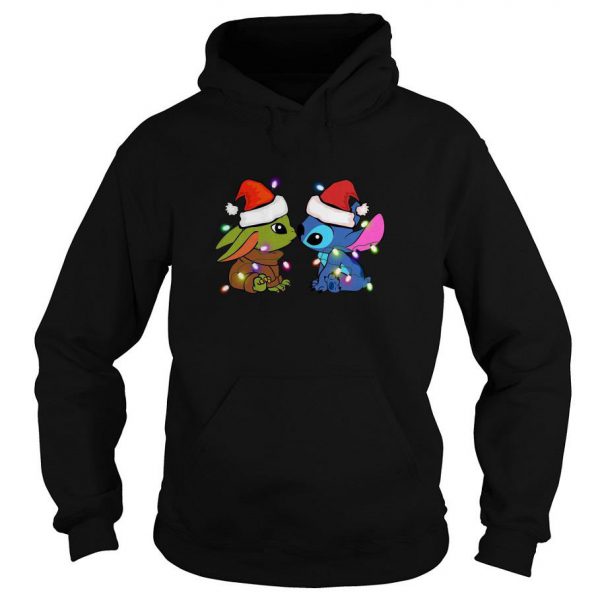 Santa Baby Yoda And Stitch Christmas Light Hoodie SN