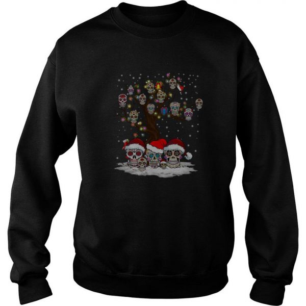 Santa Sugar Skull And Tree Christmas Light Sweatshirt SN