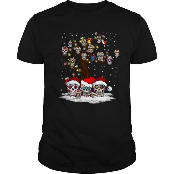 Santa Sugar Skull And Tree Christmas Light T Shirt SN