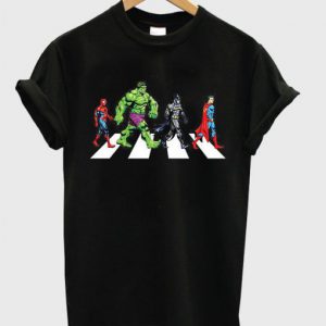 Spiderman Hulk Batman Superman on Abbey Road T-Shirt SN