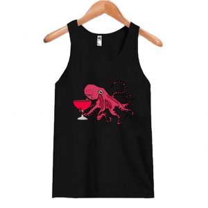 Funny Octopus Drinking Red Wine Cartoon Tank Top SN
