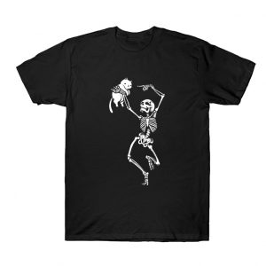 Dancing Skelleton With a Cat T Shirt SN