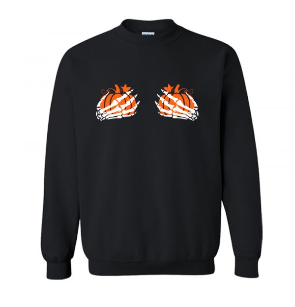 Pumpkin Boobies Skeleton Hands Halloween Sweatshirt SN