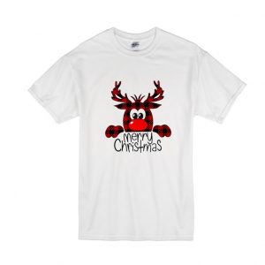 Buffalo Plaid Reindeer Peeking Reindeer Merry Christmas T Shirt SN