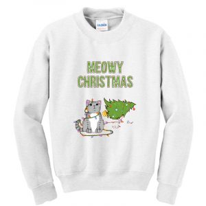 Meowy Christmas Cat Knocked Over Christmas Tree Sweatshirt SN