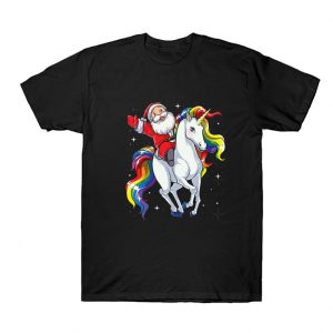 Santa Riding Unicorn Christmas T Shirt SN