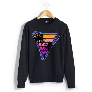 Synthwave Inspired Triangle Sunrise Palm Tree Silhouette Sweatshirt SN