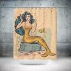 Vintage Retro Pin Up Mermaid Nautical Shower Curtain SN