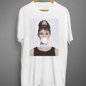 Audrey Hepburn Blowing A White Bubble Gum T shirt SN