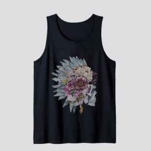 Indian Skull Flowers and Feathers Headdress Tank Top SN