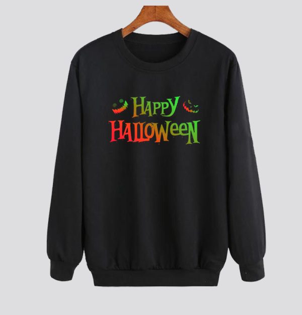 Creepy Neon Happy Halloween with Jack o Lantern Faces Sweatshirt SN