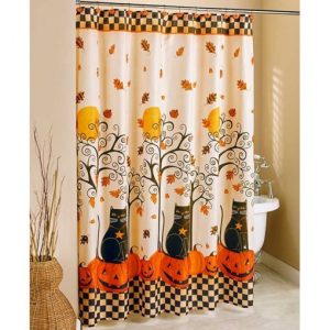The Lakeside Collection Black Cat Halloween Shower Curtain SN
