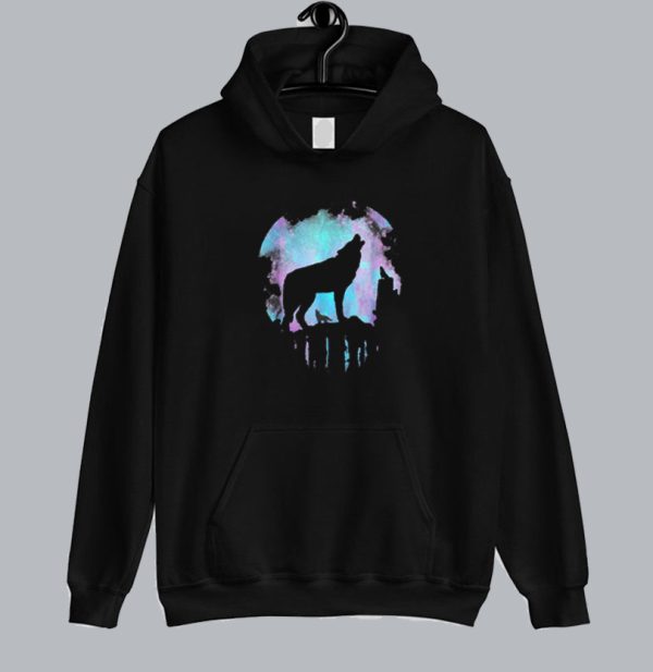 Moon Howling Galaxy Wolf Hoodie SN