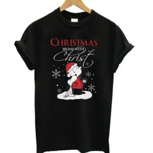 Snoopy And Charlie Brown Christmas Begins With Christ T-Shirt SN