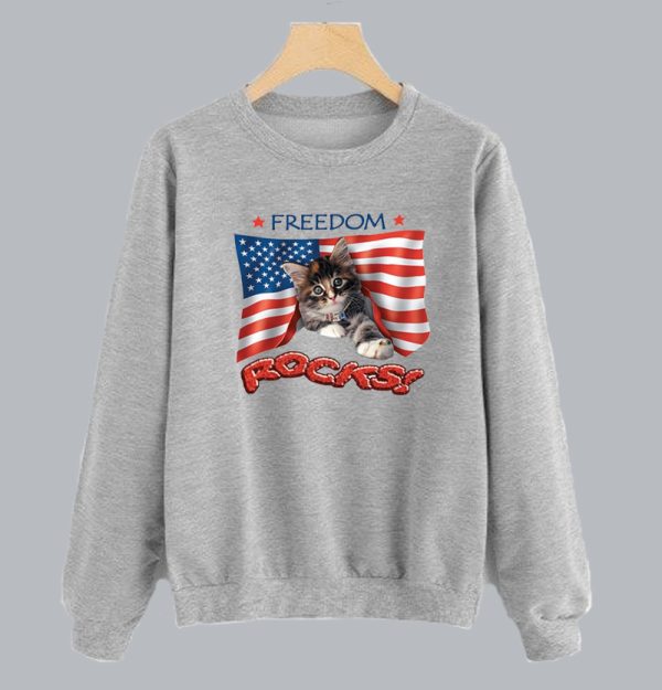 Freedom Rocks Patriotic Cat USA Flag 4th of July Sweatshirt SN