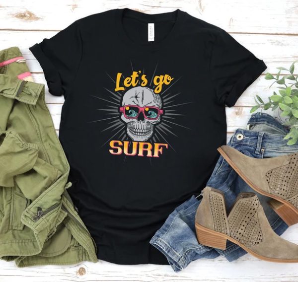 Lets Go Surf Vintage Skull T Shirt SN