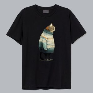 Pet Fat Gray Cat In Sweater T Shirt